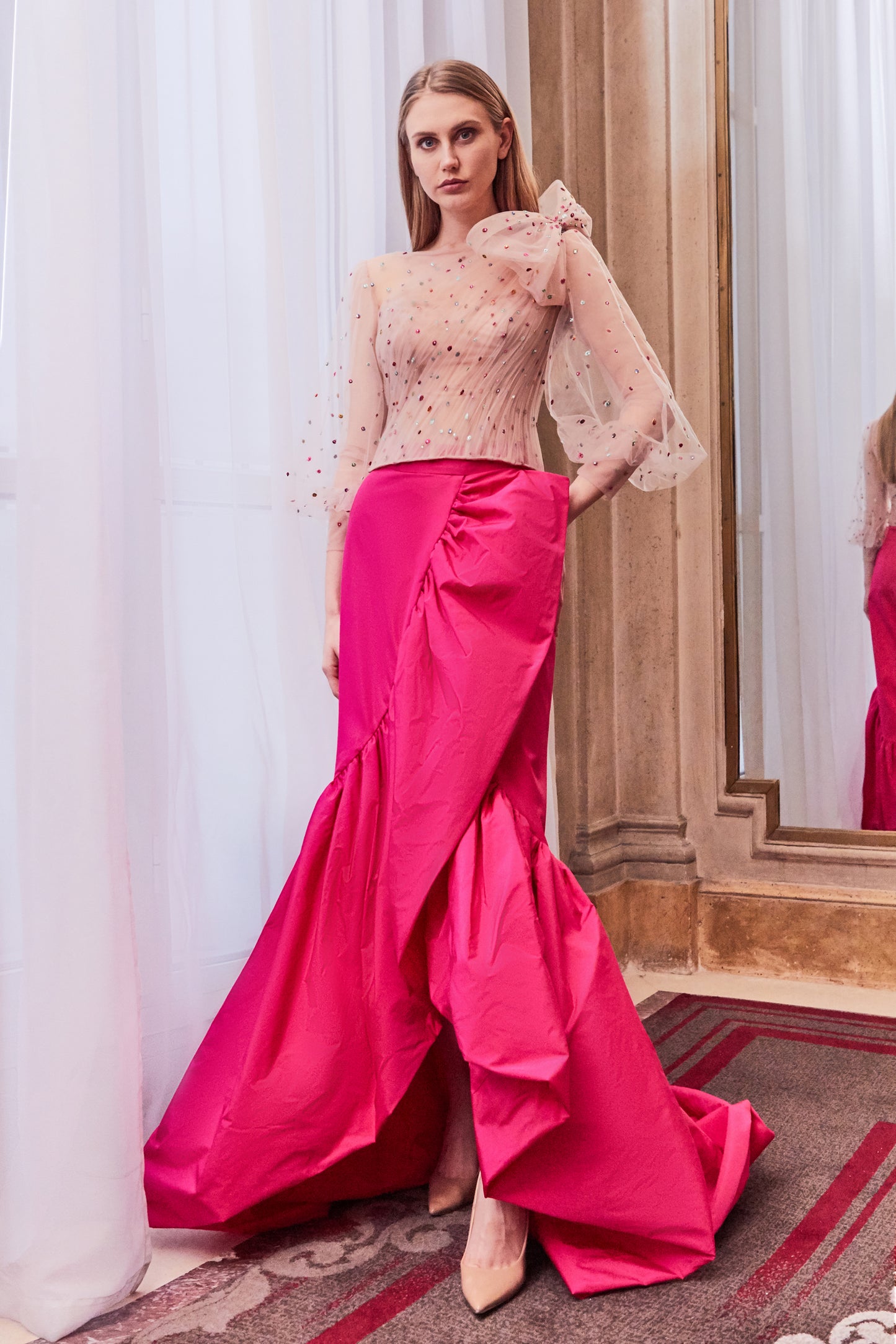 Sheer Sleeve Top and Ruffled Skirt