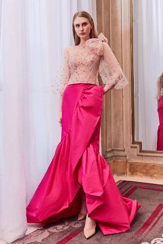 Sheer Sleeve Top and Ruffled Skirt