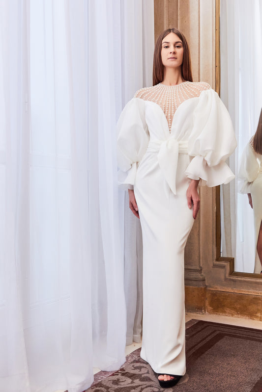 Long Puff Sleeve Column Gown