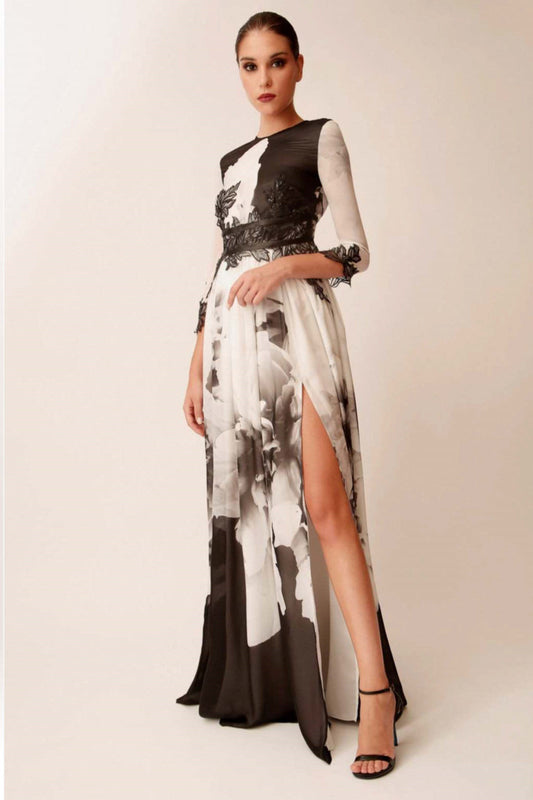 ¾ Sleeve Slit Gown