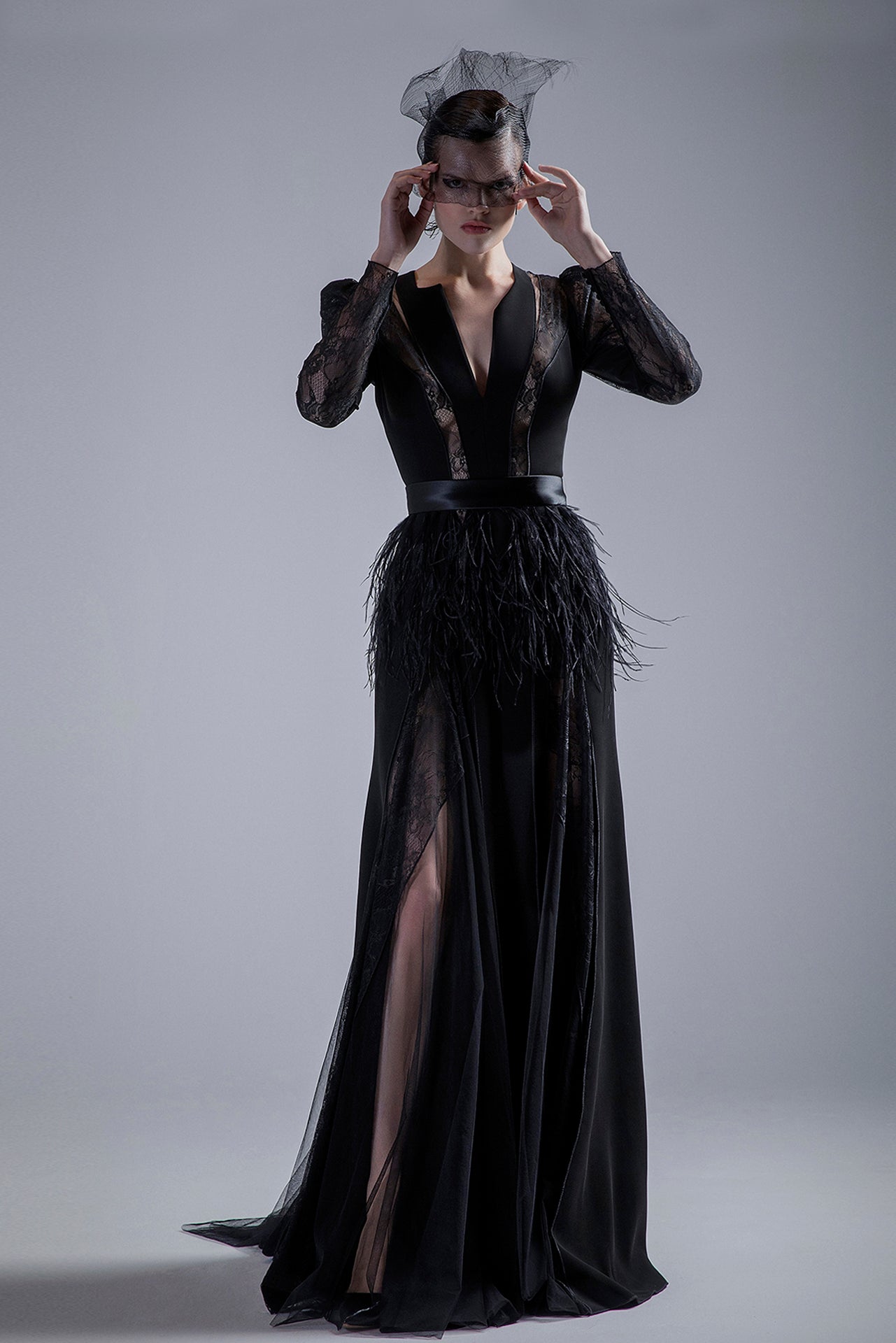 Feather Black Gown