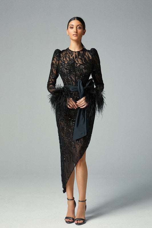 Beaded Long Sleeve Midi