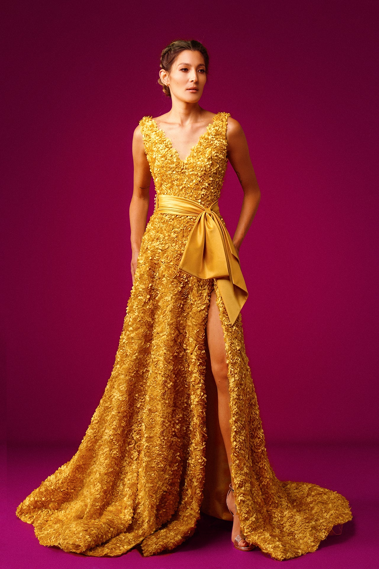 Embroidered A-Line Slit Gown