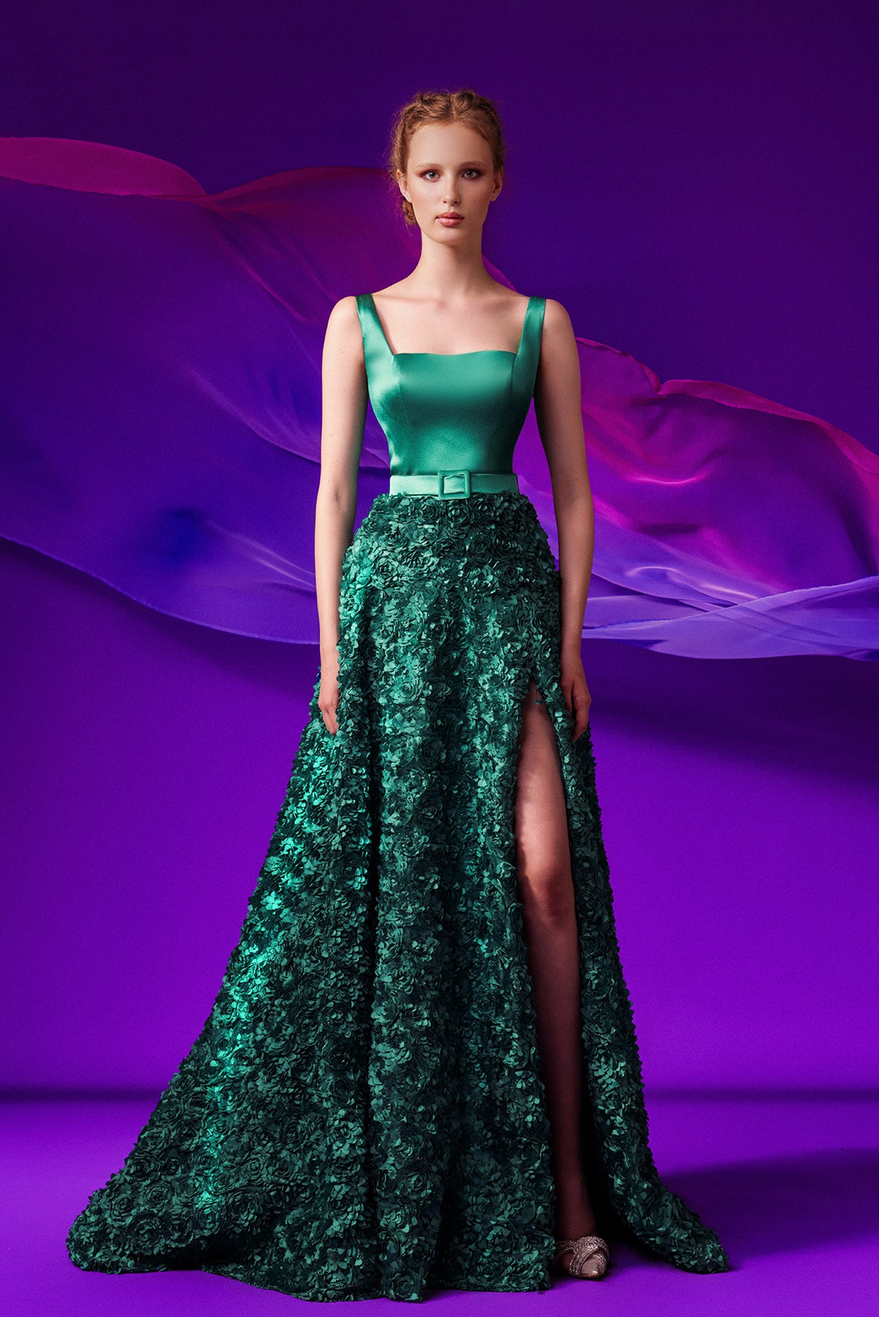 Sleeveless Cady Corset Laser-Cut Gown