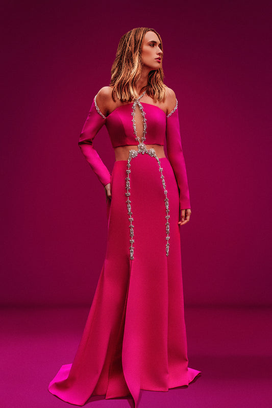 Hand-Beaded Crepe Gown