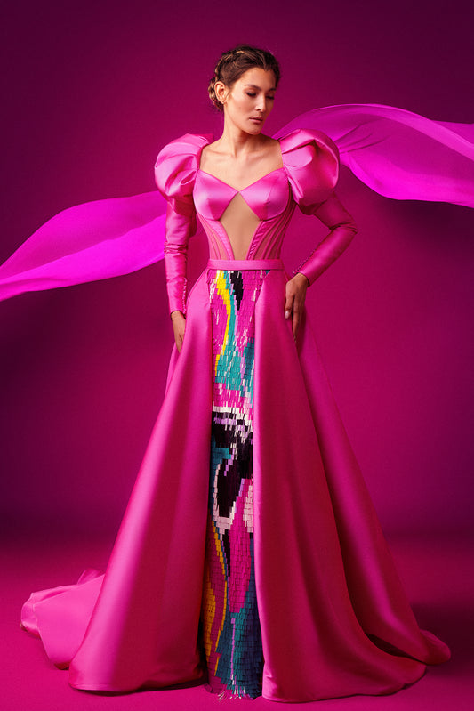 Cady Evening Gown with Juliet Sleeves