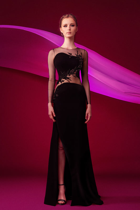 Crepe Gown with Handmade Flowers