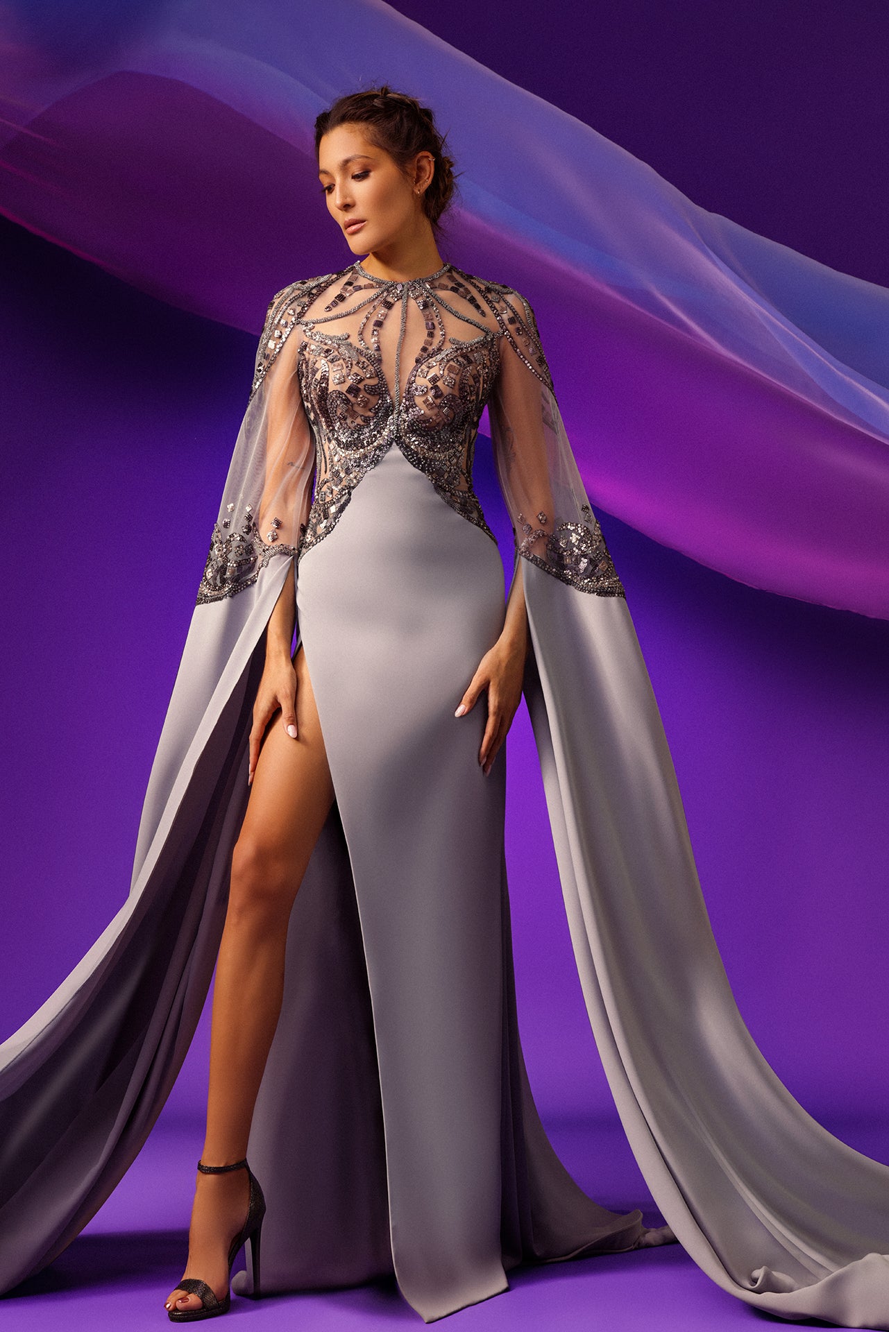 Handmade Geometric Embroidery Tulle Gown