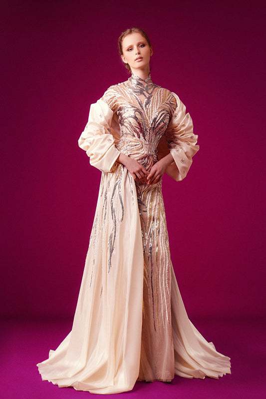 Embroidered-High-Neck Gown