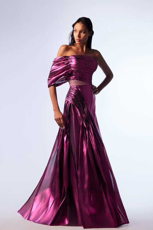 Single Off-Shoulder Ruched Gown