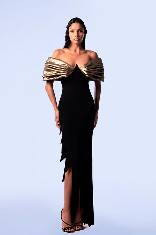 Off-Shoulder Gown with Asymmetric Skirt