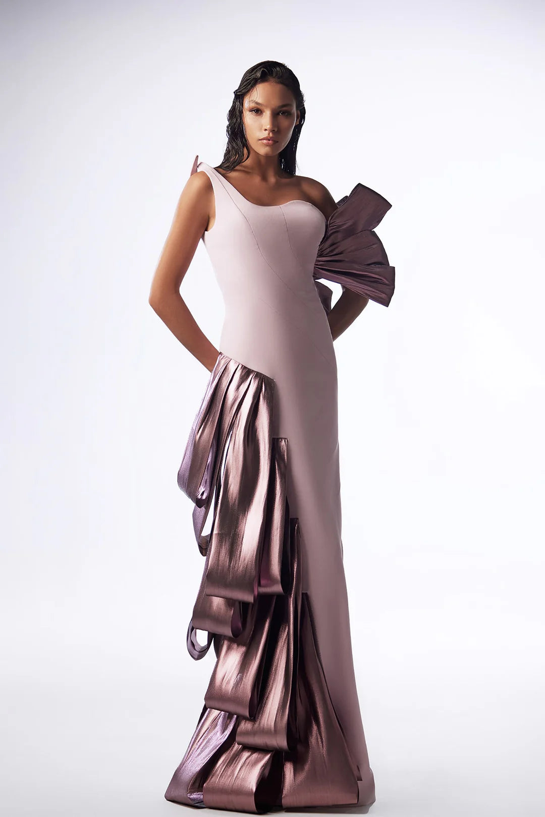 One-Shoulder Draped Side Gown