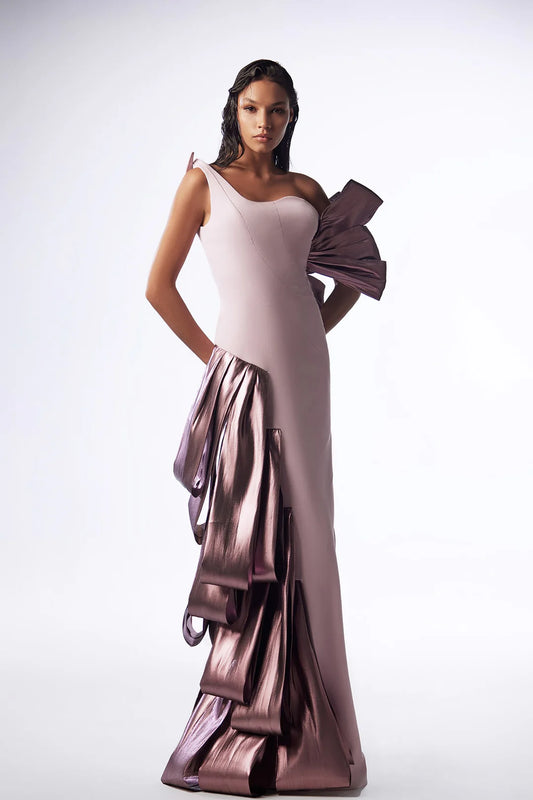 One-Shoulder Draped Side Gown