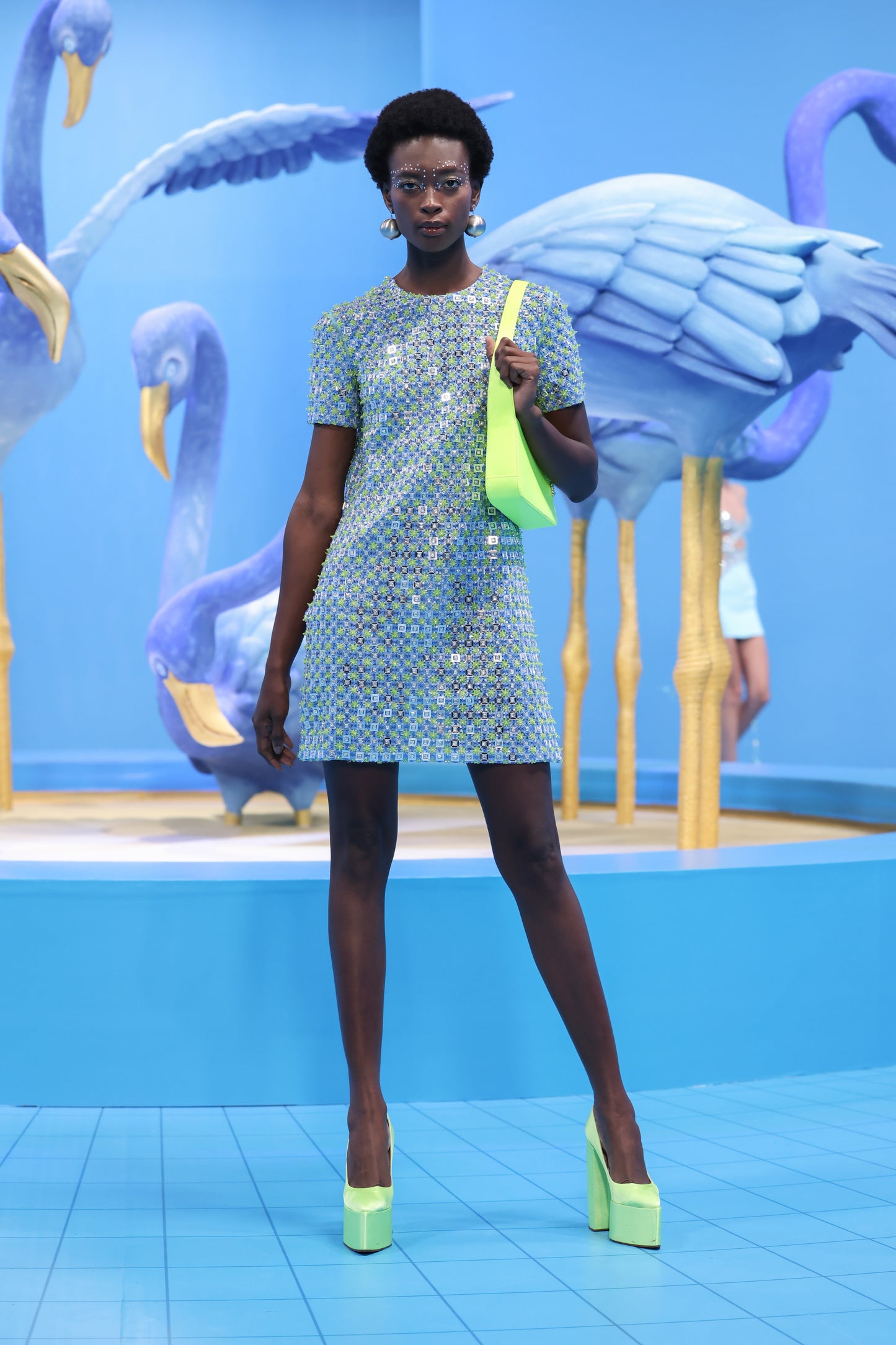 Beaded Tulle Dress with Slits