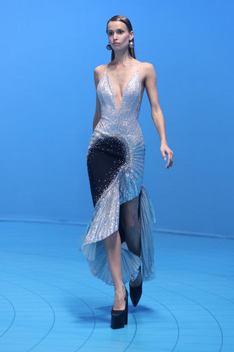 Beaded Crepe Tulle Dress