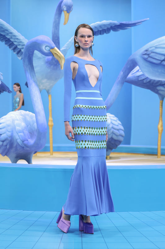 Crepe Dress with Beaded Panels