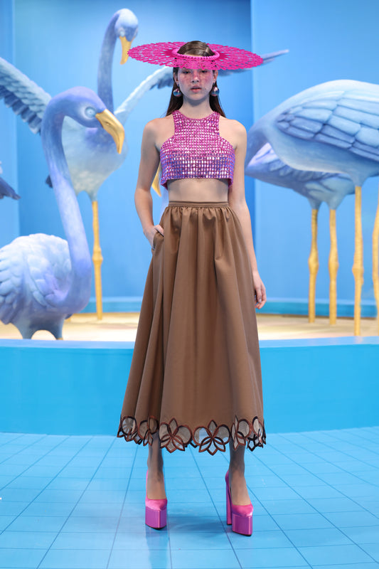 Beaded Tulle Top and Embroidered Skirt
