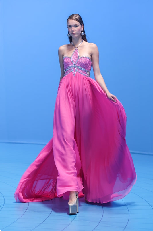 Georgette Gown with Beaded Tulle Bodice