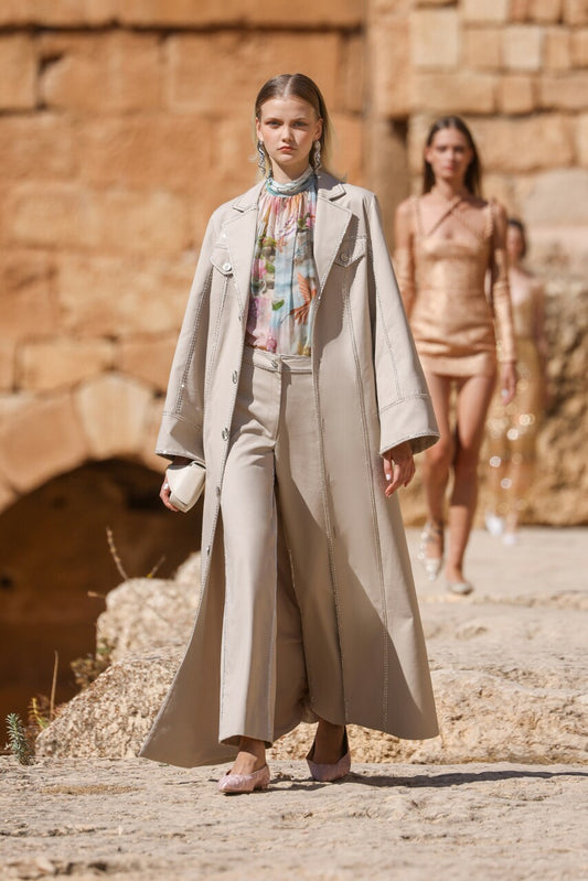 Printed Blouse with Pants & Coat