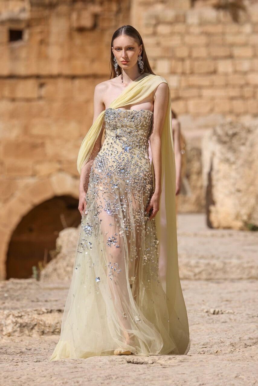 One-Shoulder Shawl Dress