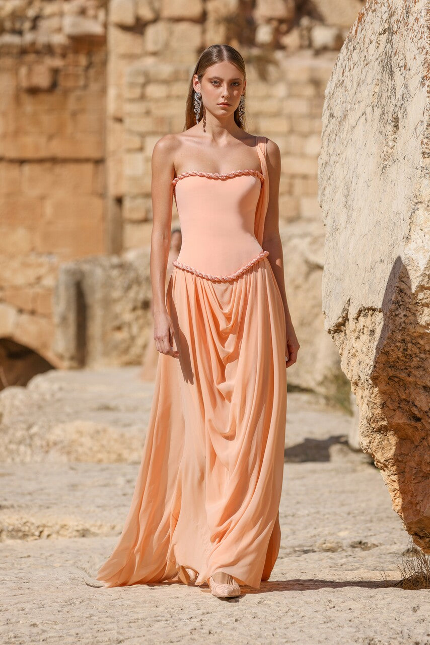 Strapless Dress with Draped Skirt