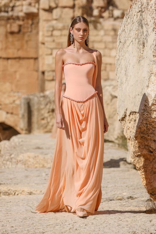 Strapless Dress with Draped Skirt