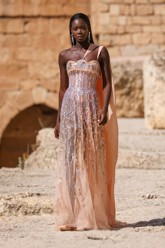 One-Shoulder Dress with Shawls