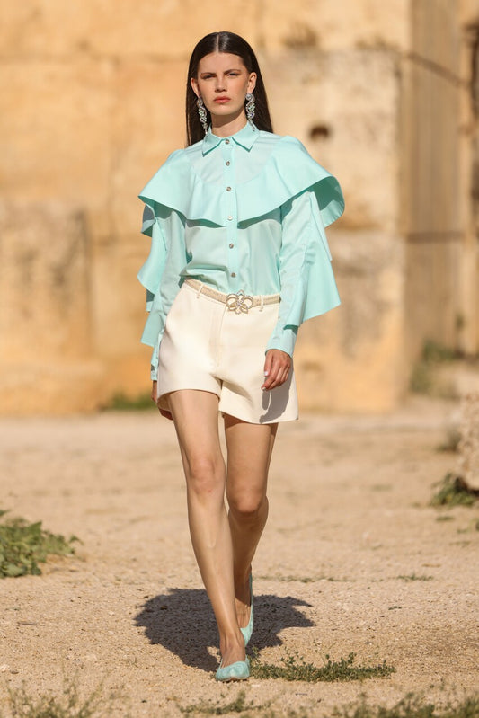 Ruffled Shirt & Linen Shorts