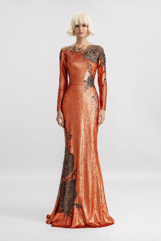 Long Sleeves Embroidered Gown