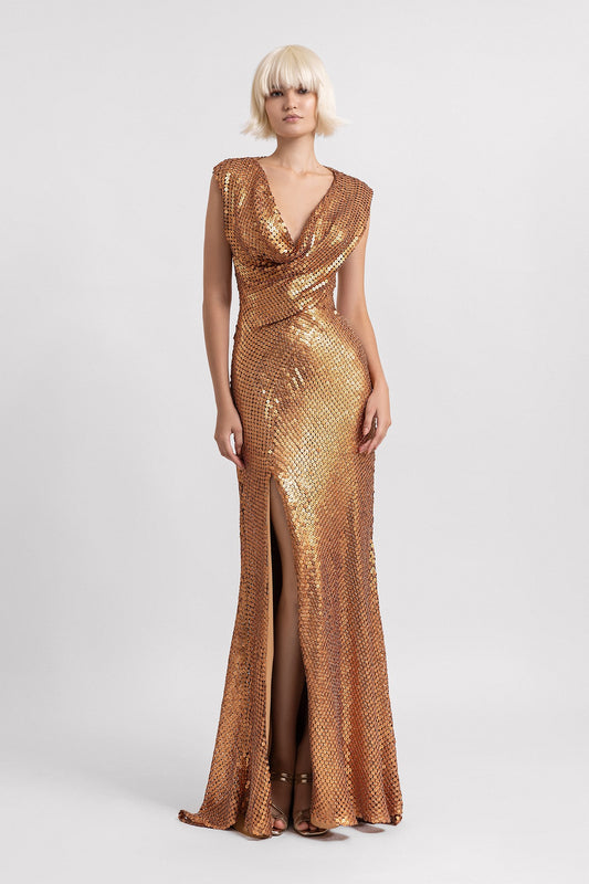 Cowl-Neckline Gown