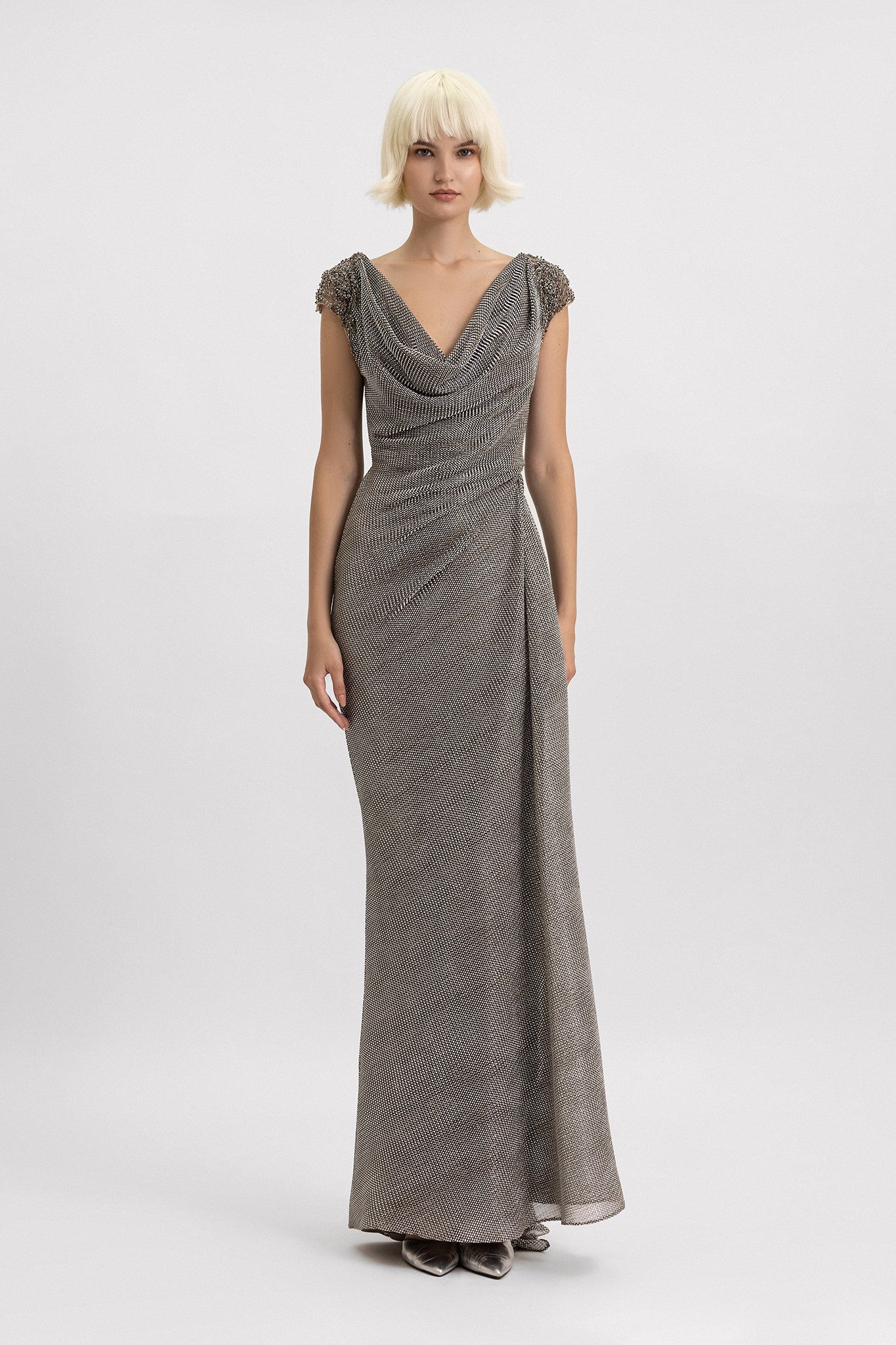 Draped Cowl-Neckline Gown