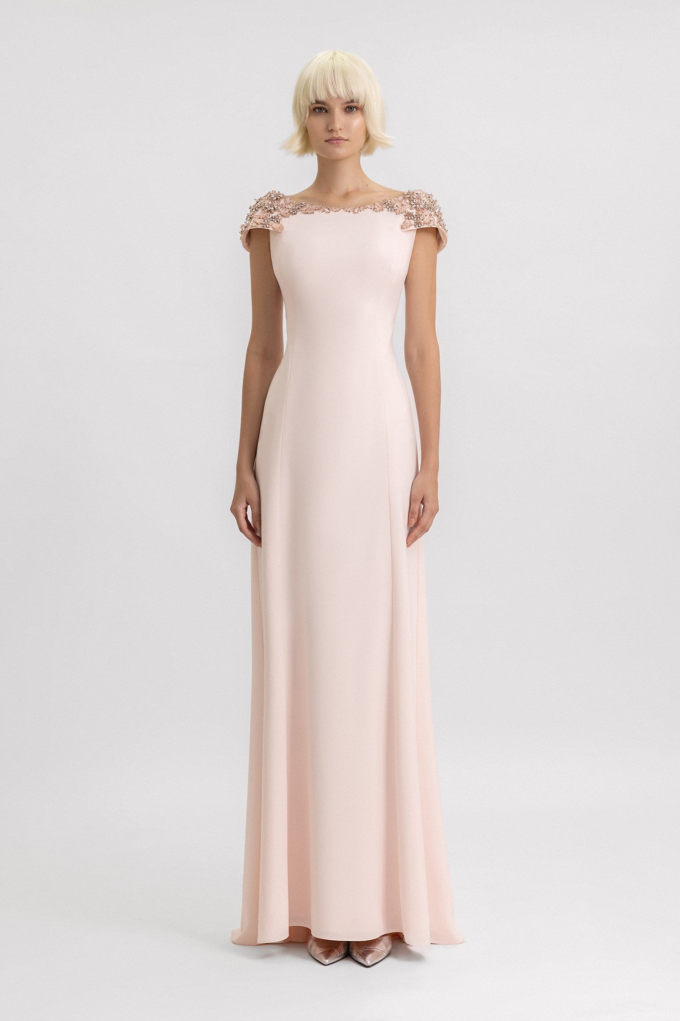 Beaded-Shoulder Gown