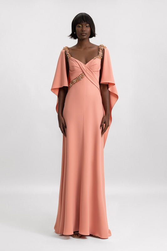 Slim-Cut Gown with Beaded Straps
