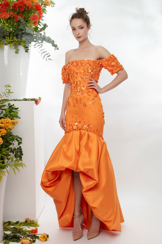 Voluminous Asymmetrical Hemline Gown