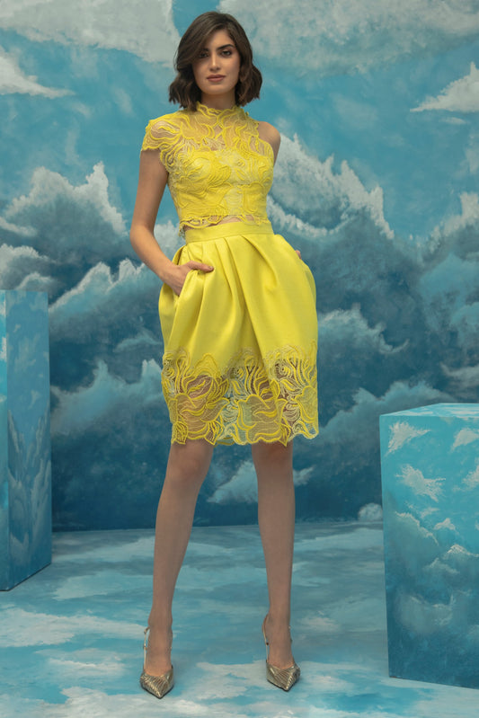 Yellow Two Piece Cocktail Dress