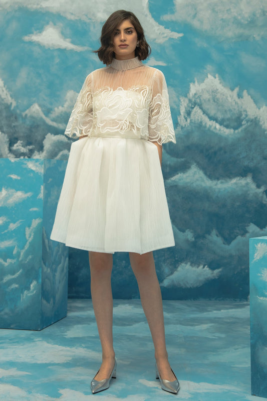 White Embroidered Top with Skirt
