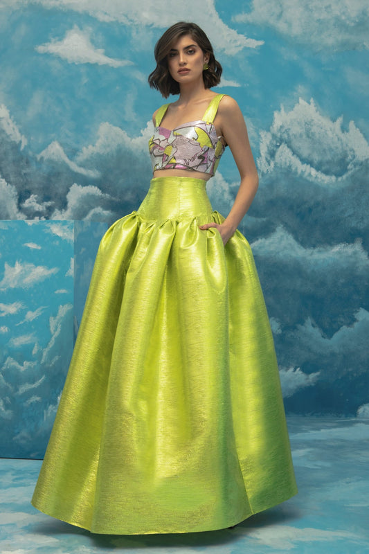 Yellow Multicolored Two Piece Gown