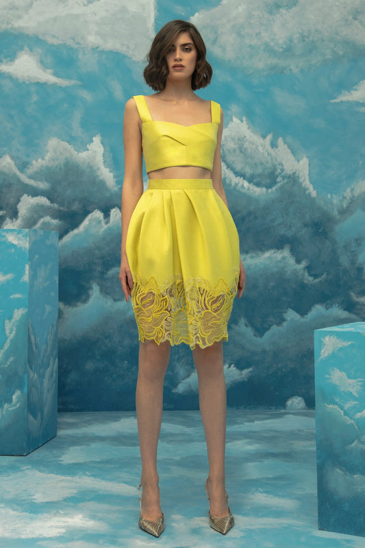 Yellow Fitted Two Piece Cocktail Dress
