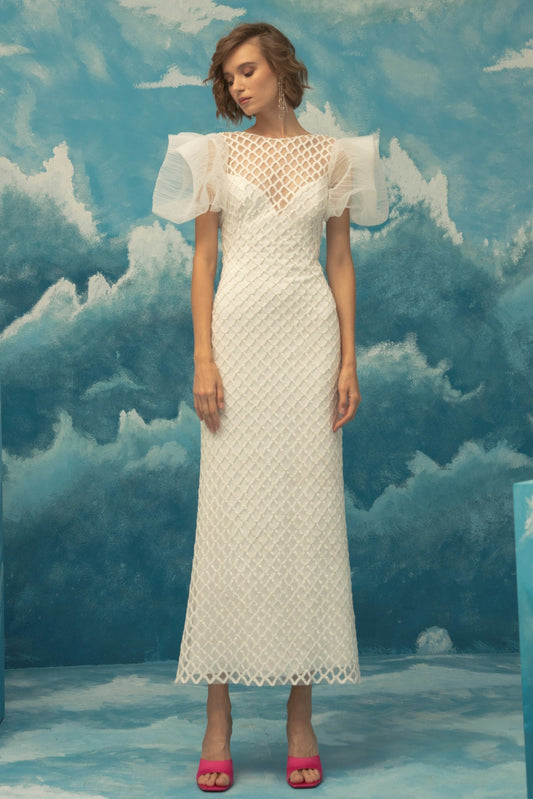 White Fitted Midi Dress