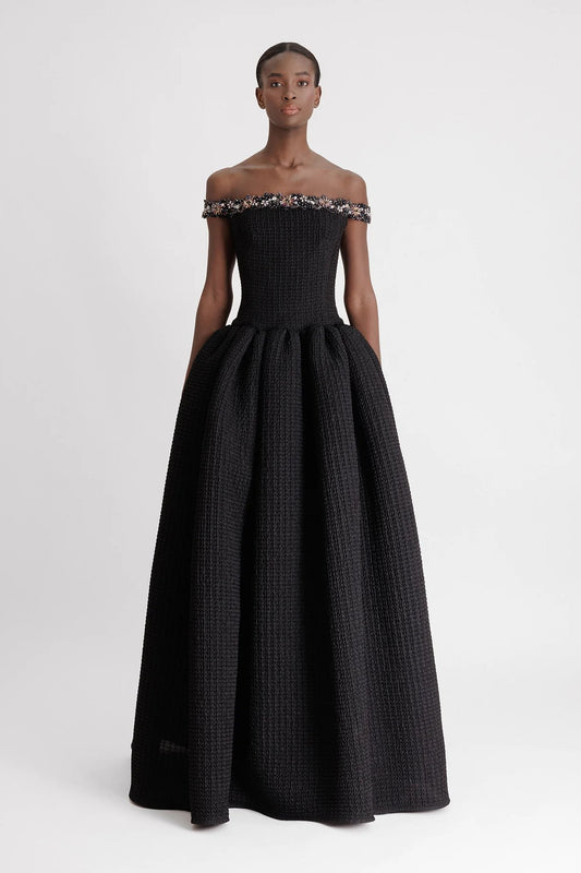 Beaded Off-The-Shoulders Gown