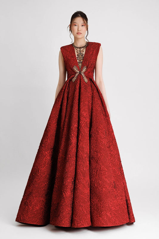 Structured Shoulder Jacquard Gown