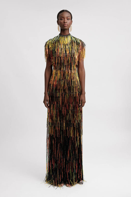 Beaded Fringe Gown