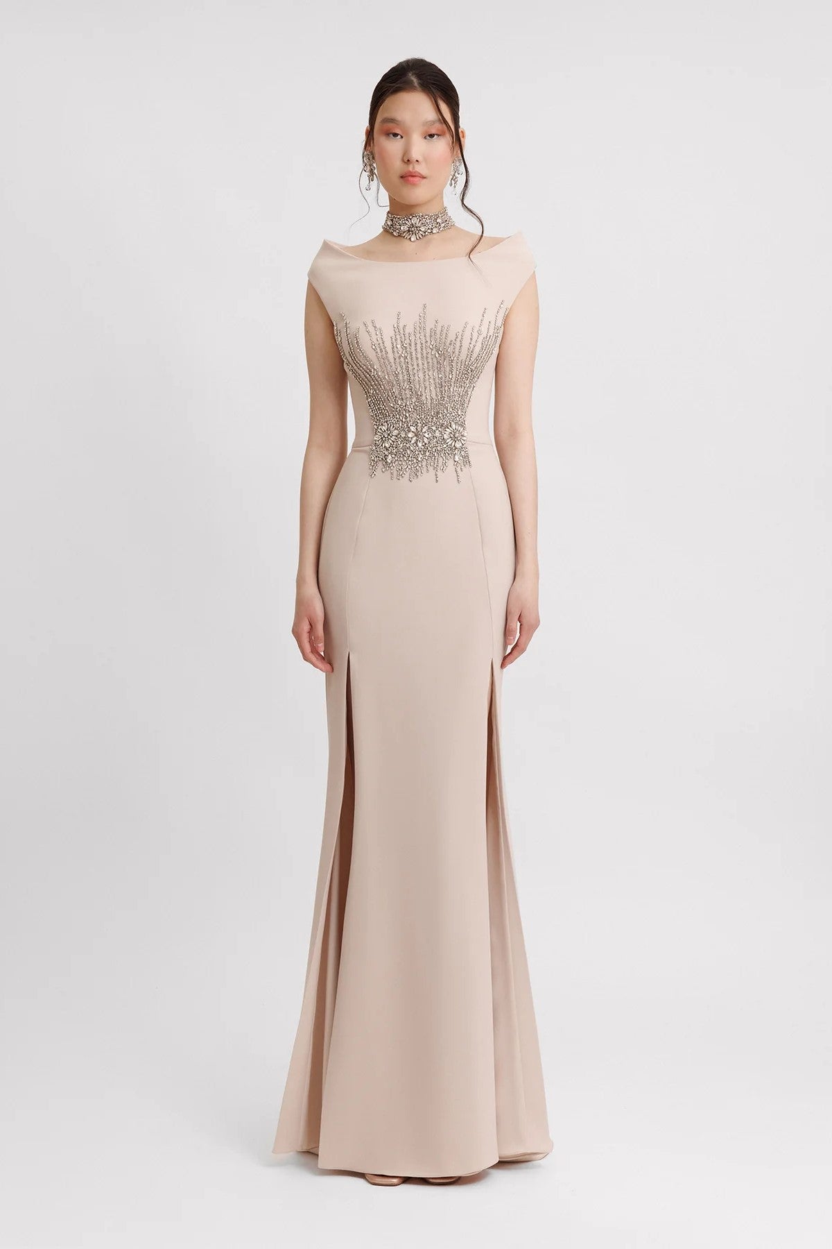 Bateau Collar Slim-Cut Gown