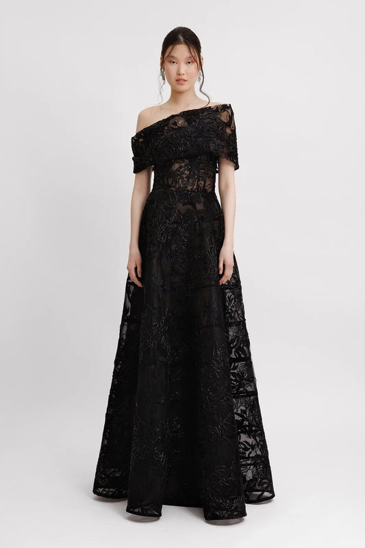 Asymmetrical Neckline Long Gown