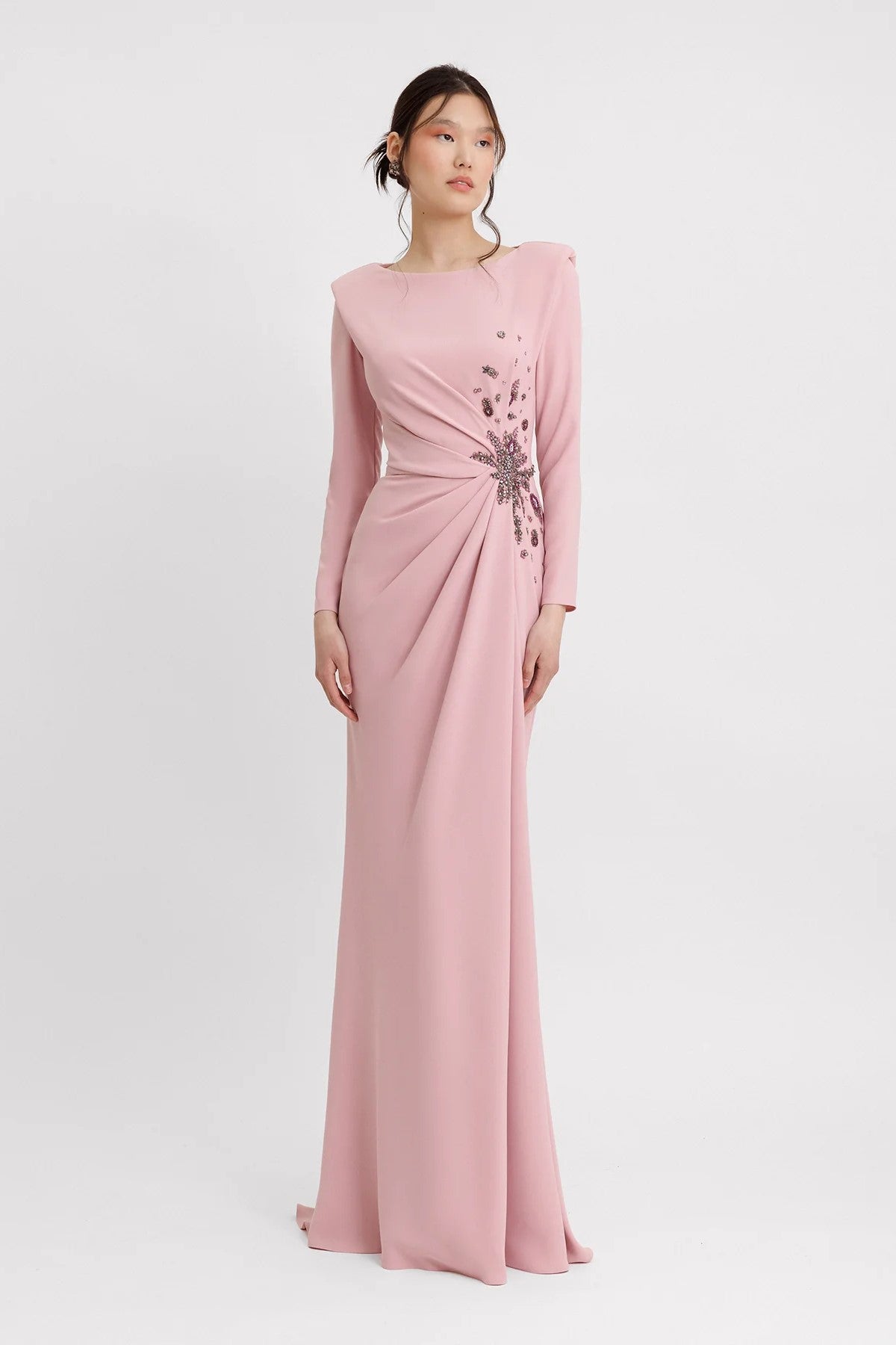 Slim-Cut Gown with Structured Shoulders