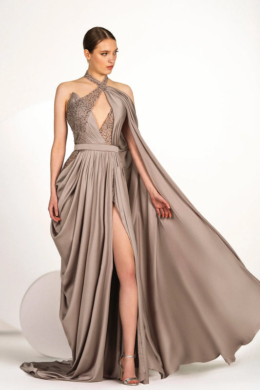 Halter Neck Chiffon Gown