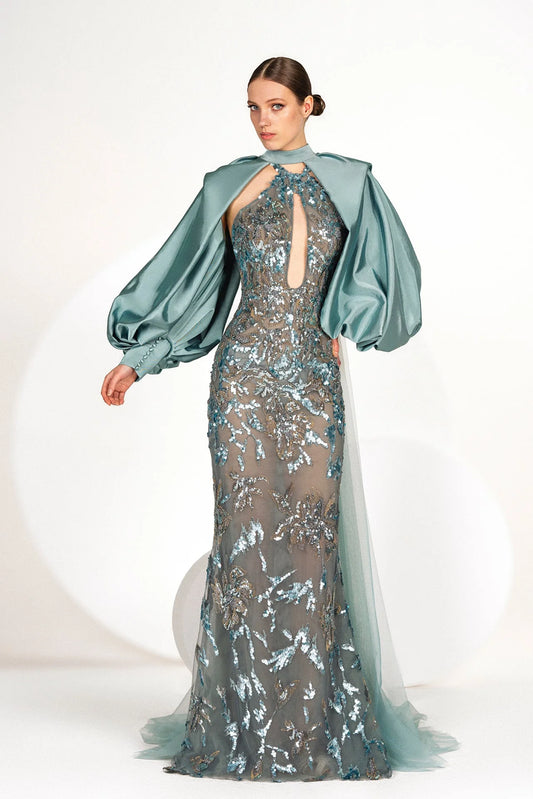 Embroidered Gown with Bolero