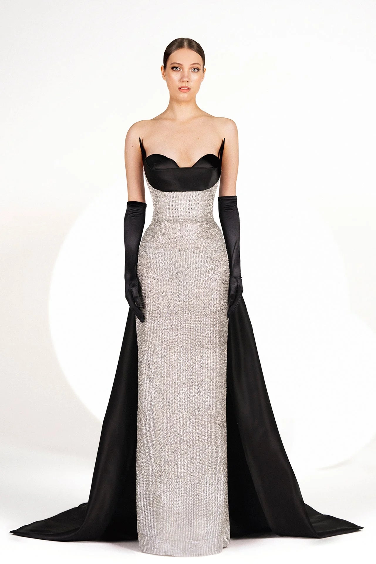 Sequin Embroidered Gown with Gloves