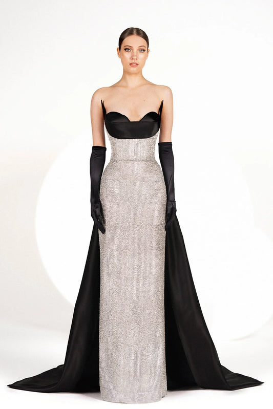 Sequin Embroidered Gown with Gloves