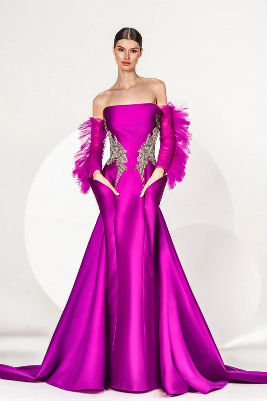 Embroidered Mikado Gown